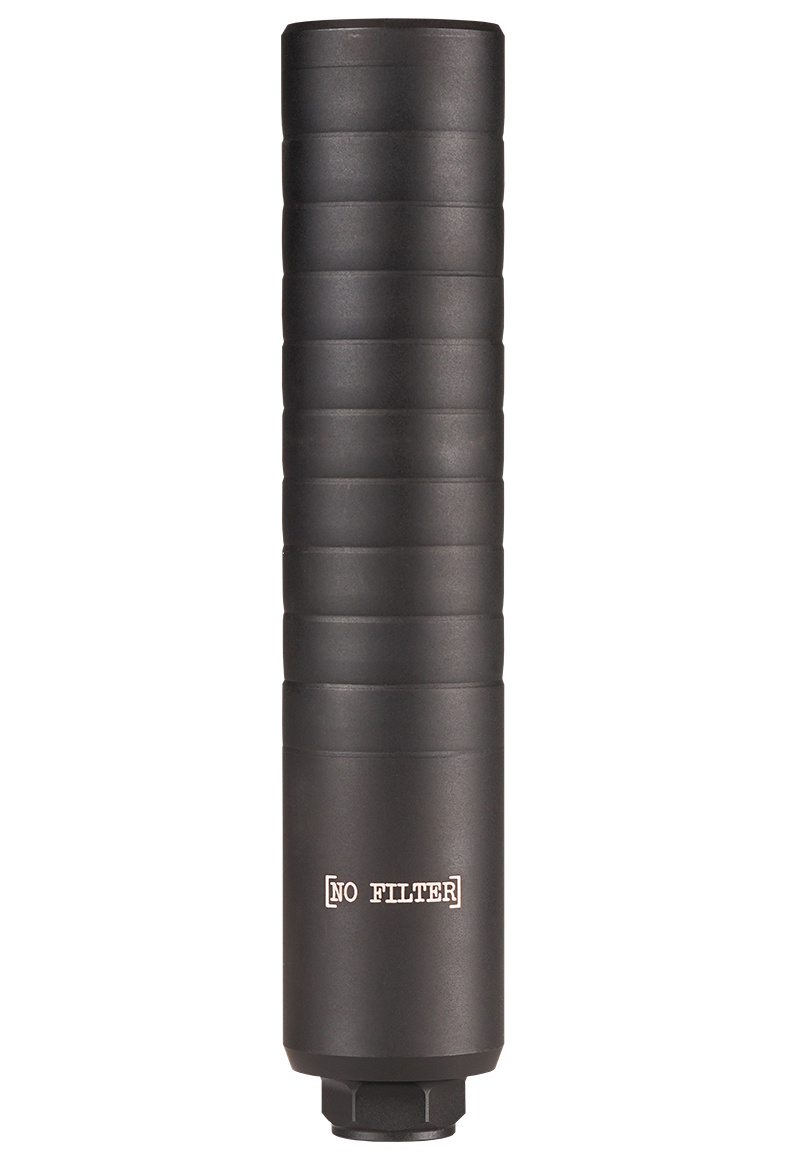 Black cylindrical suppressor with ridged body