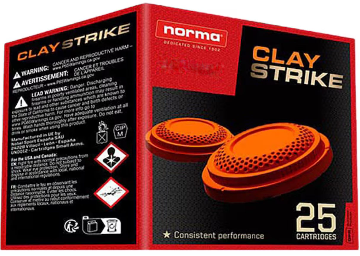 Norma Clay Strike shotgun cartridges box