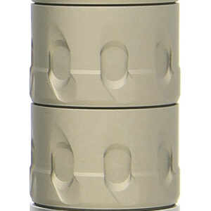 Tan cylindrical metal device with textured grip