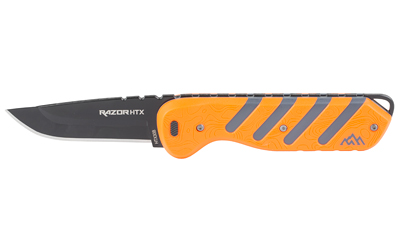 Orange folding knife with black blade