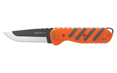 Orange-handled fixed-blade knife on white background
