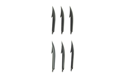 Six curved metal blades on white background