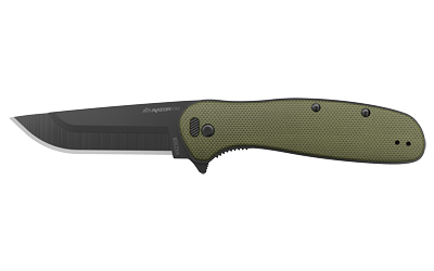 Green-handled folding knife with black blade