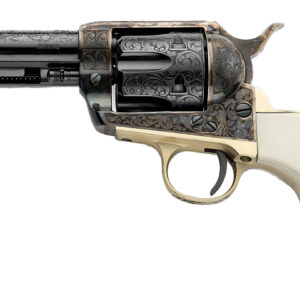 Decorative revolver with ivory grip and engravings.