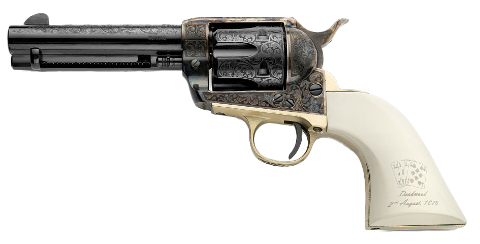 Decorative revolver with ivory grip and engravings.