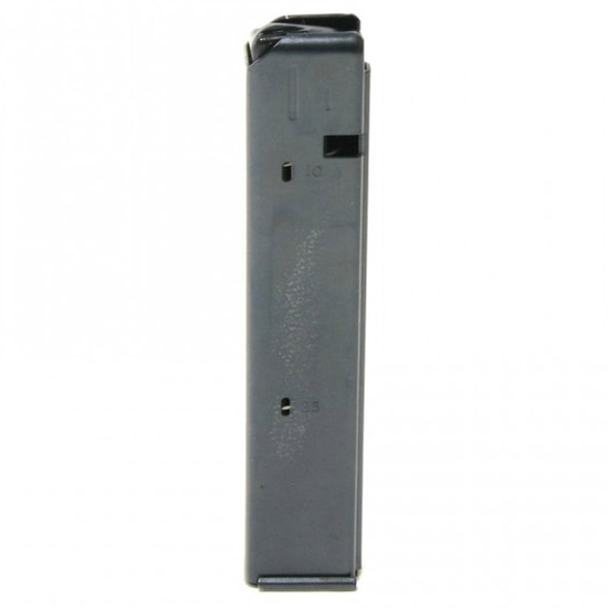 Metal handgun magazine on white background