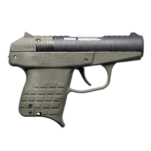 Compact green handgun on a white background