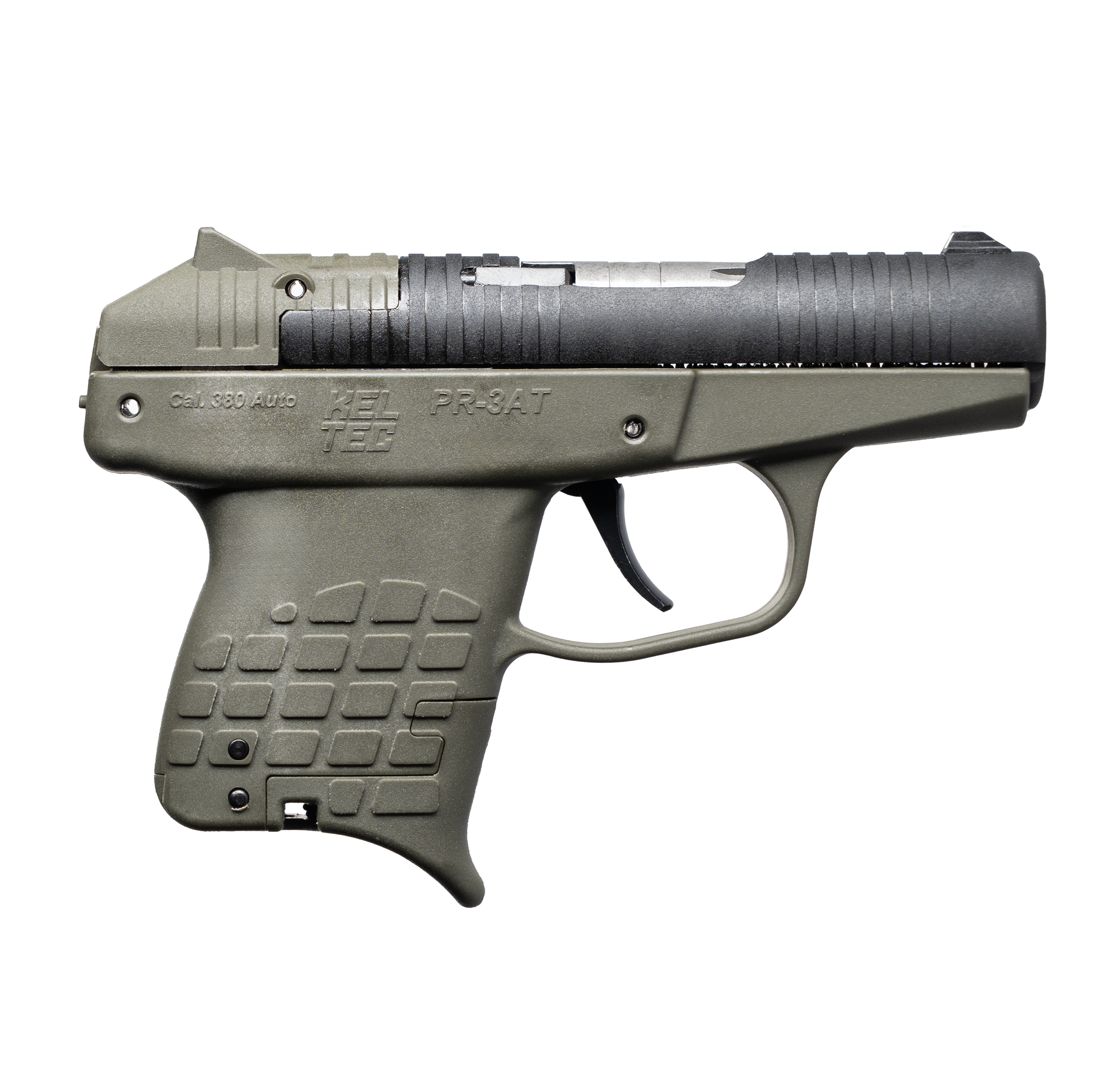 Compact green handgun on a white background