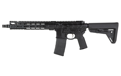 Black modern semi-automatic rifle on white background