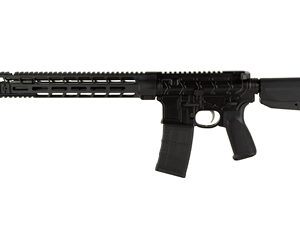 Black AR-15 style rifle on white background