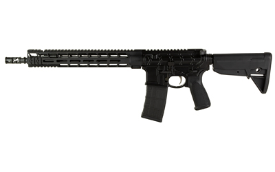 Black AR-15 style rifle on white background