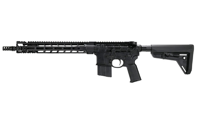Black AR-15 style semi-automatic rifle