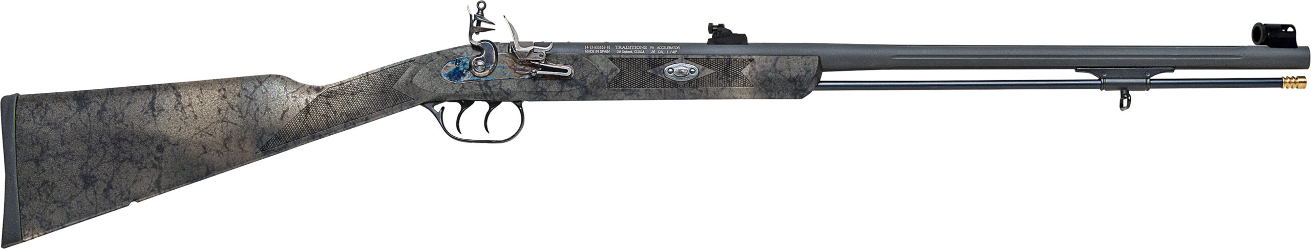 Traditional muzzleloader rifle with marble-pattern stock