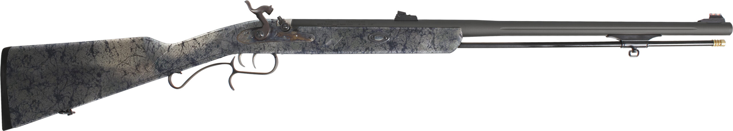 Traditional black powder rifle on white background