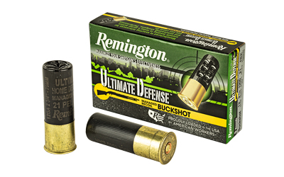Remington Ultimate Defense buckshot shotgun shells and box
