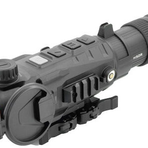 Black thermal imaging rifle scope isolated on white