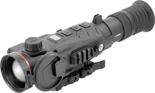 Black thermal imaging rifle scope isolated on white