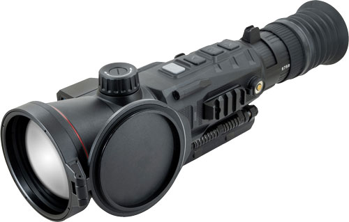 Thermal imaging rifle scope on white background