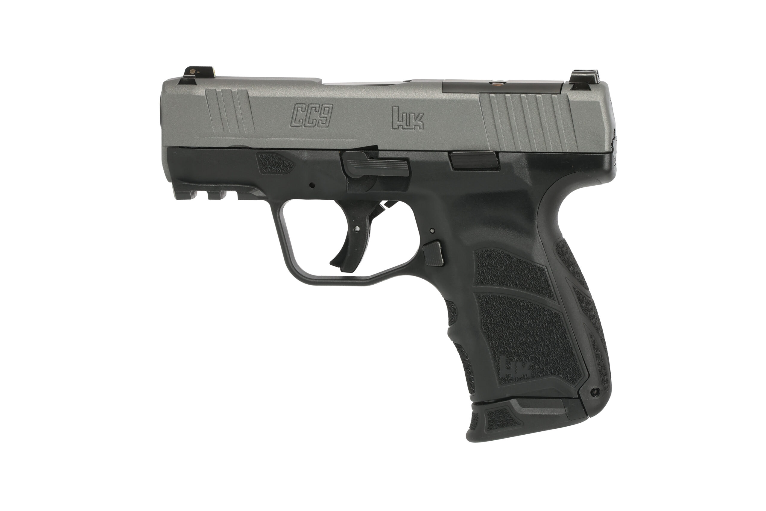 Compact handgun with a gray finish