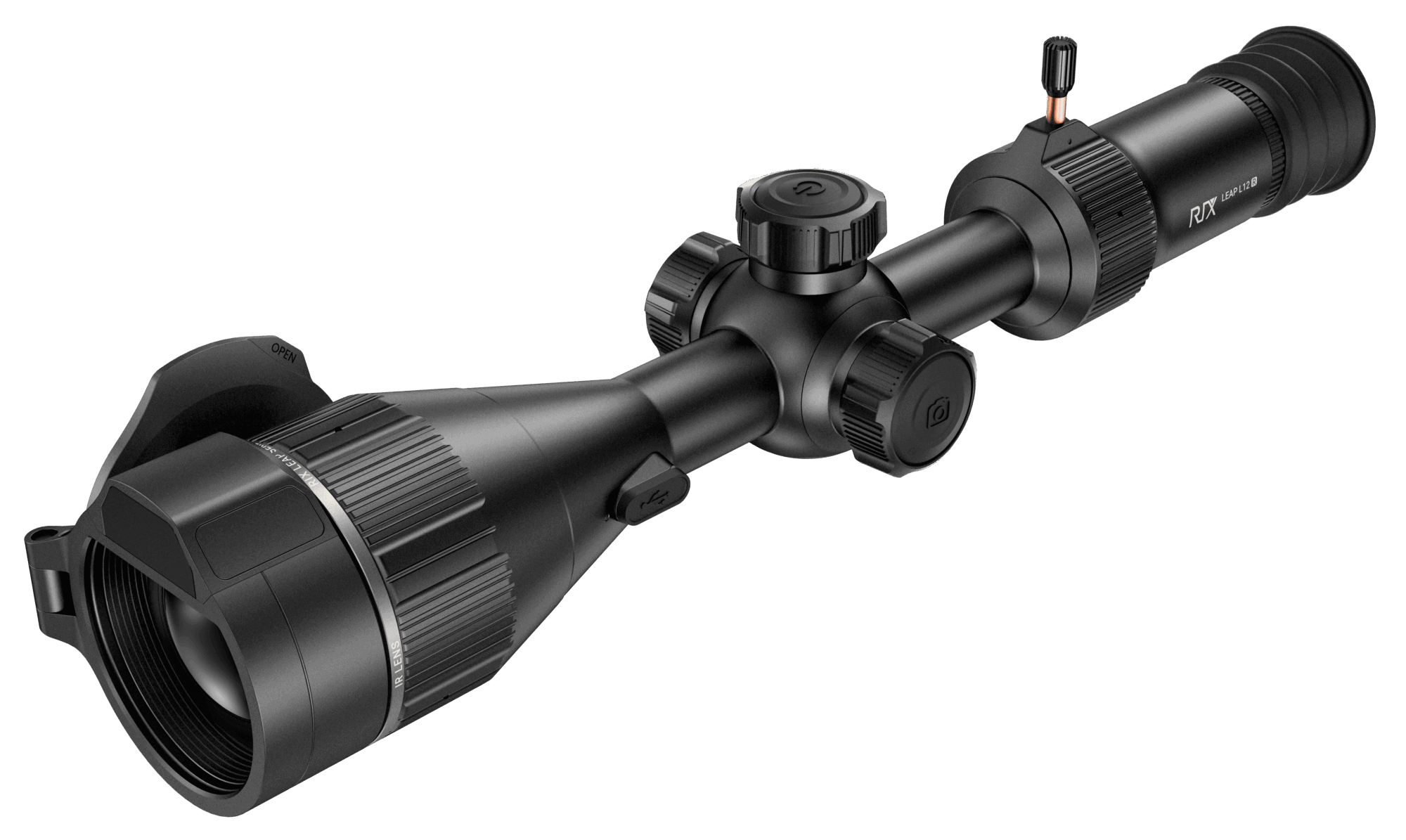 Black rifle scope isolated on white background