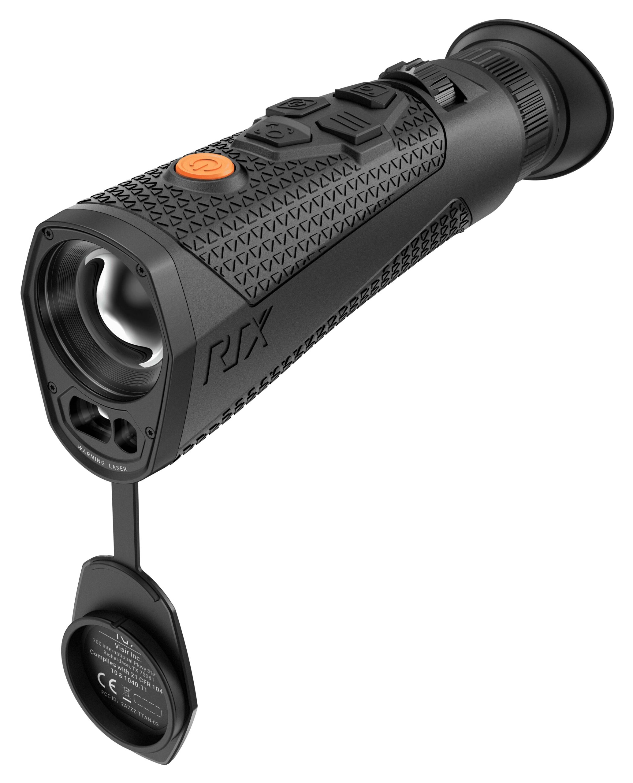 Black handheld laser rangefinder monocular with textured grip