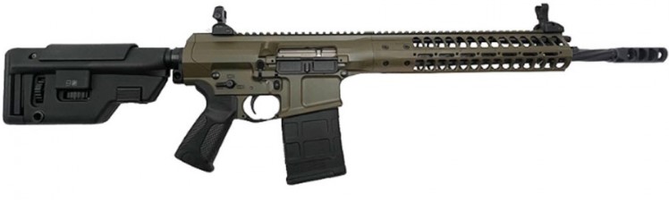 Military-style rifle with adjustable stock and magazine.