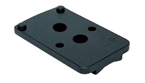 Black plastic mounting plate with multiple circular holes
