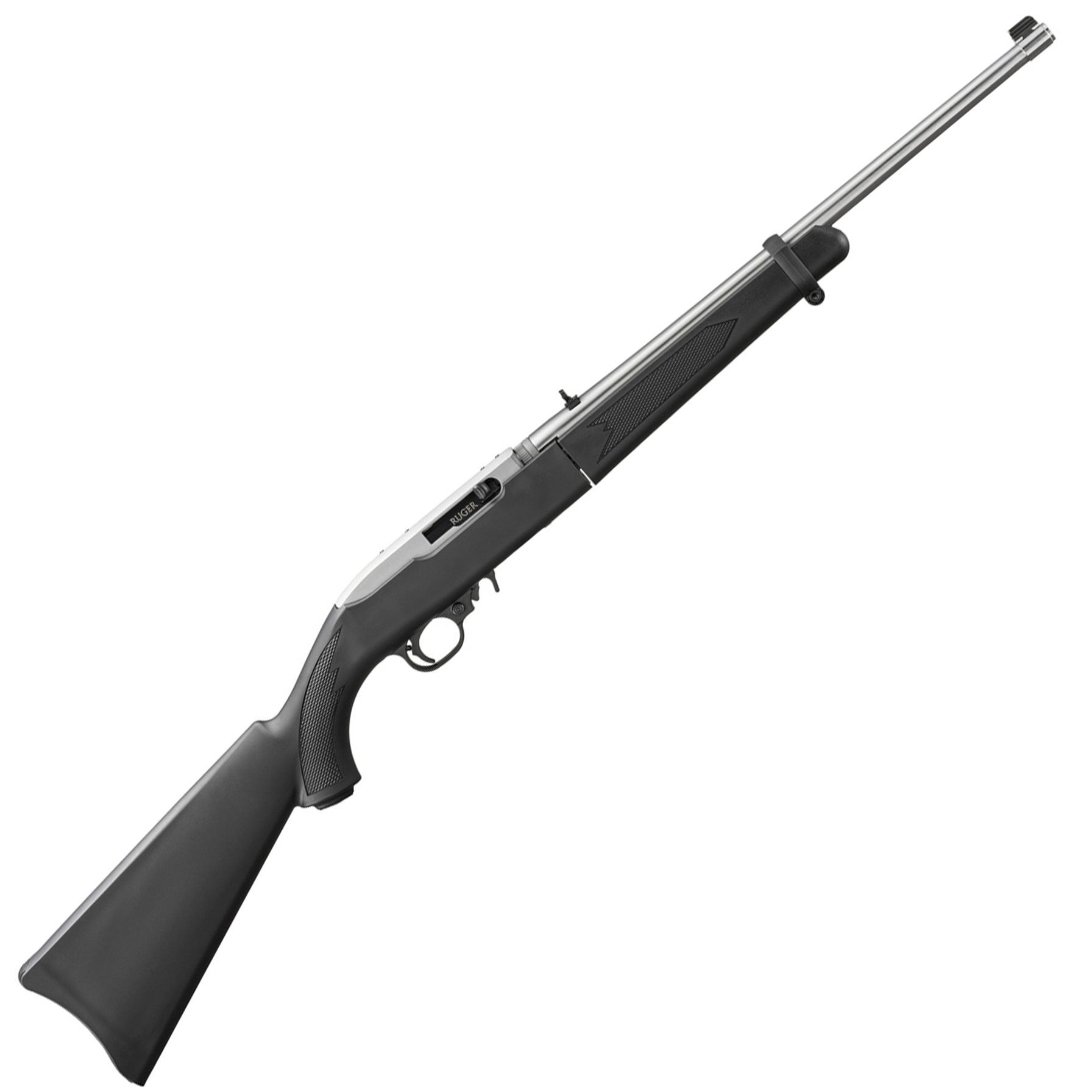 Black and silver bolt-action rifle on white background