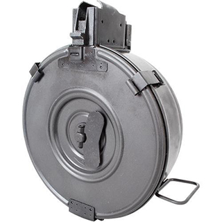 Round metal drum magazine for firearm