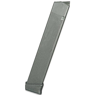 Metal pistol magazine on white background