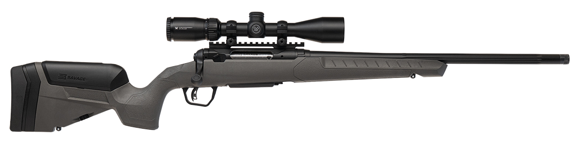 Bolt-action rifle with mounted scope on white background