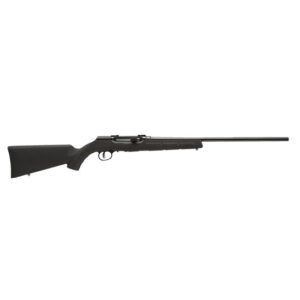 Black bolt-action rifle on white background