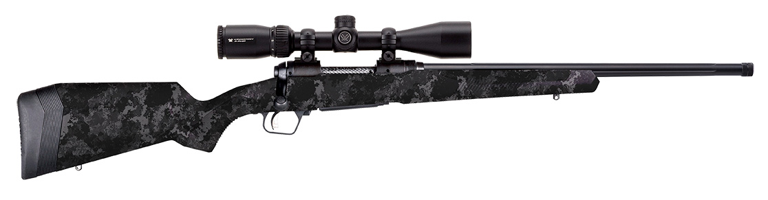 Bolt-action rifle with scope and camo stock