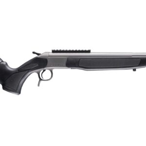 Black and silver bolt-action rifle on white background