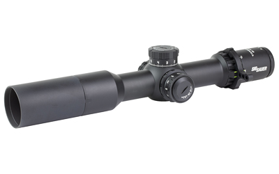 Black tactical rifle scope isolated on white background
