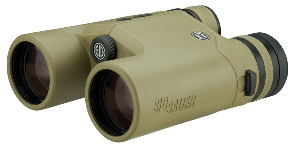 Tan SIG Sauer binoculars on white background