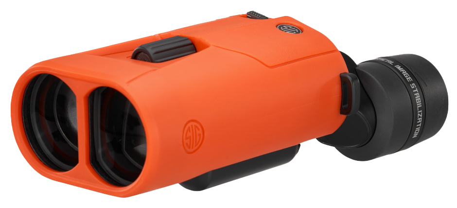 Orange image-stabilized binocular rangefinder device