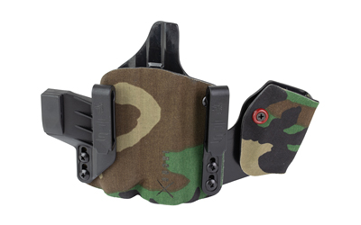 Camouflage tactical holster with black belt clips