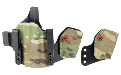 Three camouflage concealed-carry handgun holsters with clips