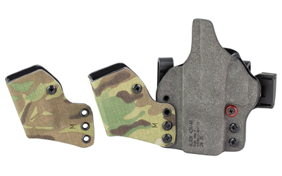 Camouflage holster attachments and gray handgun holster