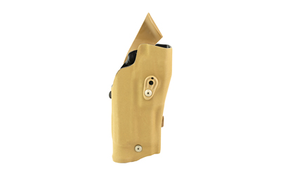 Tan polymer pistol holster on white background