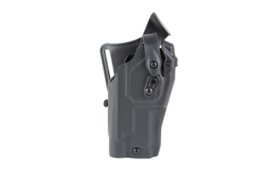 Black tactical handgun holster on white background
