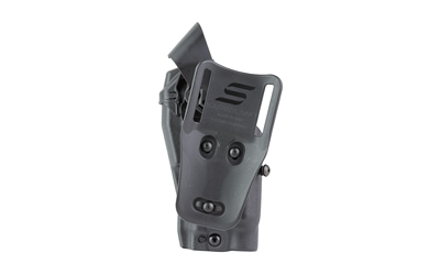 Black tactical handgun holster on white background