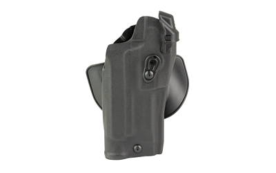 Black polymer handgun holster with belt attachment