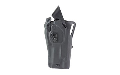 Black tactical handgun holster on white background