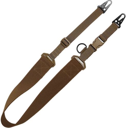 Adjustable brown shoulder strap with metal clips