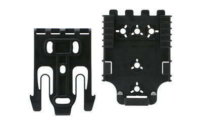 Two black metal mounting brackets