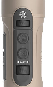 Tan handheld thermal monocular with control buttons