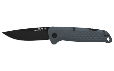 Black folding knife with gray textured handle