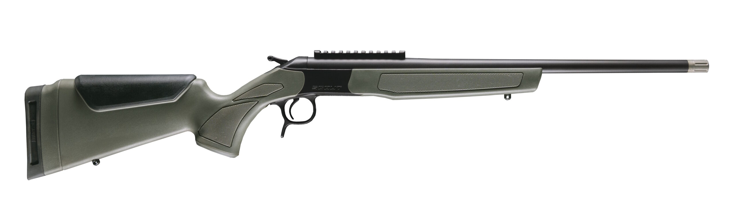 Modern bolt-action rifle with synthetic stock
